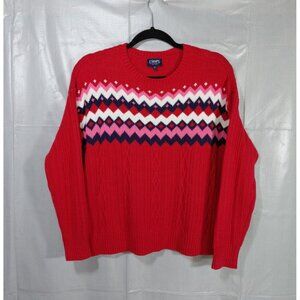 Chaps Fair Isle Cable‎ Knit Sweater Top Med Pullover Crew Neck Soft Cozy Winter